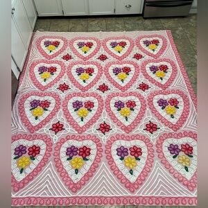 Vintage 1950s pink heart valentine chenille bedspread